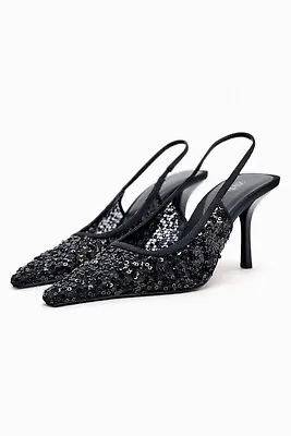 $69 • Buy Zara High Heels With Sequins Size 8 Us