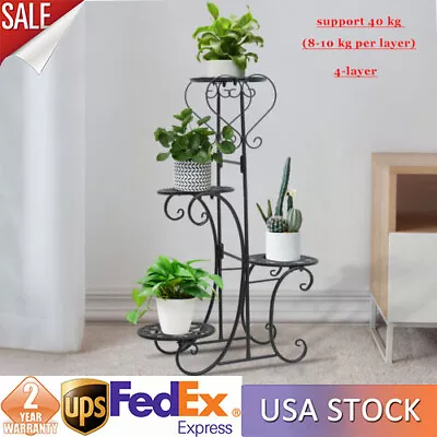4 Tier Metal Flower Pot Plant Stand Display Shelf Multilayer Rack Indoor Outdoor • $30.40