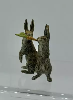 Bunny Rabbits With Carrot Austrian Vienna Bronze Circa 1900 Easter Rabbit • $695