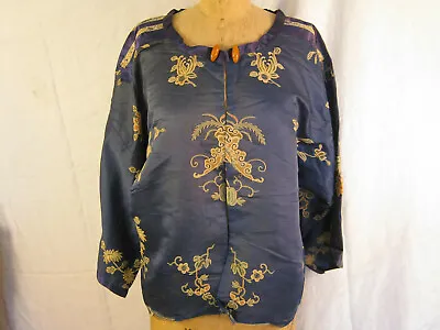 Short Blue Qing Dynasty Robe Forbidden Stitch Bats & Flowers • $125