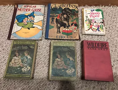 6 Antique Vintage Old Books  Classic Library Decor Bobbsey Twins Mother Goose • $15