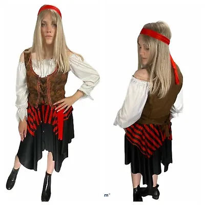 Ladies Caribbean Pirate Lady Costume Wench Women's Fancy Dress Outfit UK 8-12 • £11.97