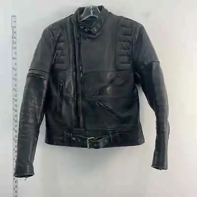 VTG Wilsons Leather Motorcycle Biker Cafe Racer Black Jacket Mens 38 • $150
