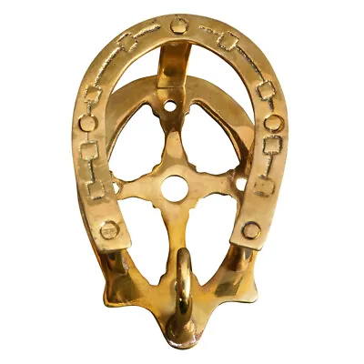 92RI Hilason Vintage Gold Brass Plated Horseshoe Bridle Hanger Coat Key Hook • $24.95