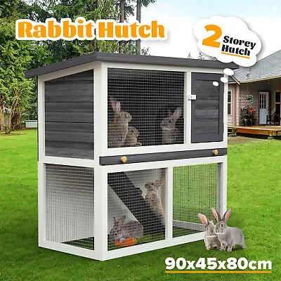 2 Storey Rabbit Hutch Chicken Coop Hutches Large Run Wooden Cage House Outdoor • $69.95