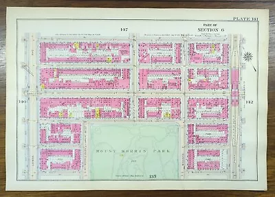£100.74 • Buy 1916 MARCUS GARVEY PARK MANHATTAN NEW YORK CITY Street Map ~ 127th St - 122nd St