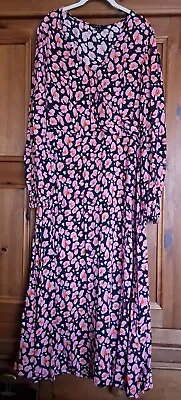 Myleene Klass Animal Print Midi Wrap Dress Size 16 Pink • £15