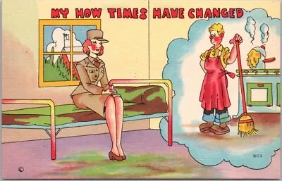 1940s WWII Military Comic Postcard  How Times Have Changed  WAC Woman In Uniform • $5.25