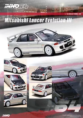 INNO 1:64 Model Car Mitsubishi Lancer EVOLUTION III Alloy Vehicle- Carbon Silver • $29.75