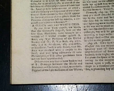 ALEXANDER HAMILTON Death Re. Aaron Burr DUEL Conspiracy ? 1804 Old Magazine   • $90