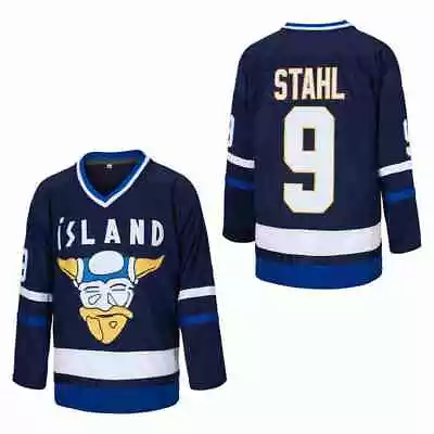 Movie Iceland Mighty Ducks Gunnar Stahl #9 Hockey Jersey All Stitched Blue  • $49