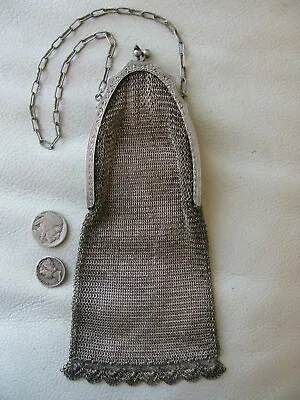 Antique Art Deco Silver Blue Jewel Clasp Fancy Fringe Mesh Purse GERMANY ALPACCA • $75