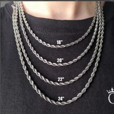 18K White Gold Plated GP TARNISH-FREE 4mm Thick Twisted Rope Chain Necklace S445 • $16.99