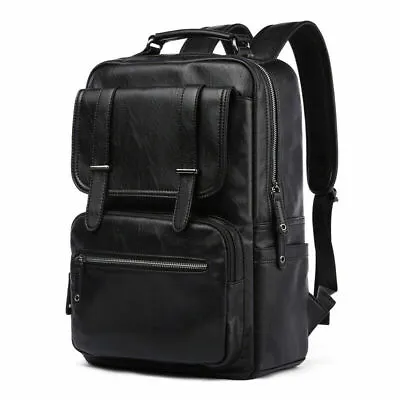 New Fashion Mens Leather School Backpack Black Waterproof Laptop Travel Bag AD • $46.90