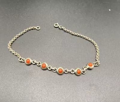 Vintage Sterling Silver Coral Station Bracelet • $19.80