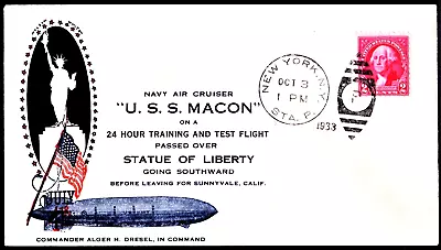 USS MACON ZRS-5 Zep Flight Cover New York Statue Of Liberty Oct 3 1933 2x Cachet • $37.50