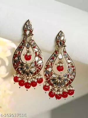 Indian New Priyasi Enamelled Gold Plated Floral Over Sized Drop Earrings Woman • $36.12