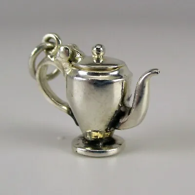 Sterling Silver COFFEE POT Charm For Bracelet SERVER Restaurant PENDANT Vintage • £23.14