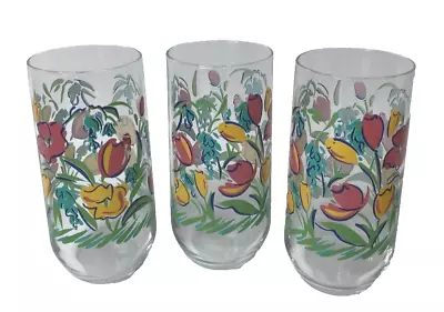 Vintage Floral Glass 6  Tumblers Set Of 3 • $15.99