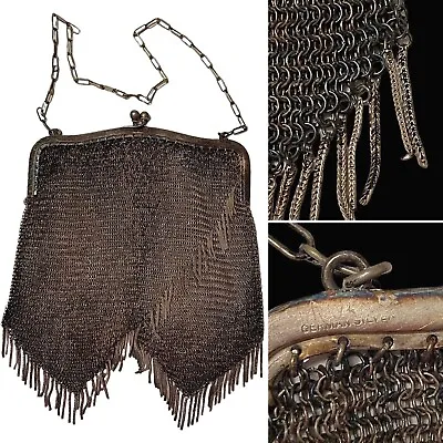 Vintage German Silver Chain Mail Link Art Deco Flapper Metal Mesh Bag Purse • $424.53