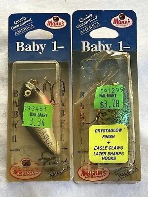 (2) Vintage Tom Mann’s Baby 1- Minus Double Stamped Crankbait Fishing Lures🍒 • $40