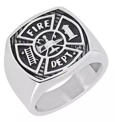 Unisex Stainless Steel Black Firefighter's Maltese Cross Fighter Ring 75 • $22.99