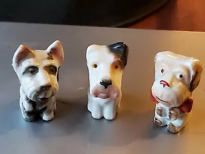 3 Vint 1940s Porcelain Terrier Miniature Dog  Figurines W/ Ribbons Around Necks • $7.99