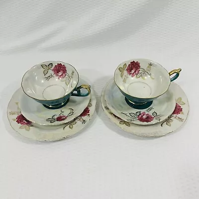 Vintage English Crown China Co Hand Painted Tea Cup And Saucer 2 Sets 6 Pieces • $30