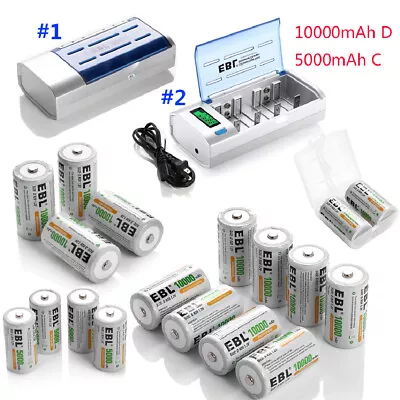 Lot C D Cell Size Rechargeable Batteries NiMh 1.2V W/ AAA AA D C Cell Charger • $9.99