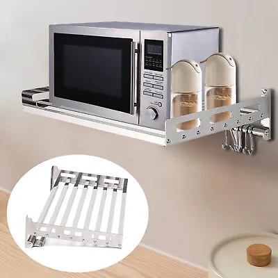 Wall Mount Microwave Oven Shelf Kitchen Item Storage Bracket W/12Hooks Stainless • $39.48