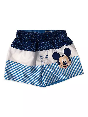 Baby Boys Mickey Mouse Blue And White Swim Trunks Pool Beach Summer • $9.49