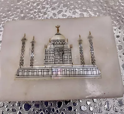 White Marble Trinket BoX Taj Mahal Inlaid Jewelry Abalone Shell India Souvenir • $26.99