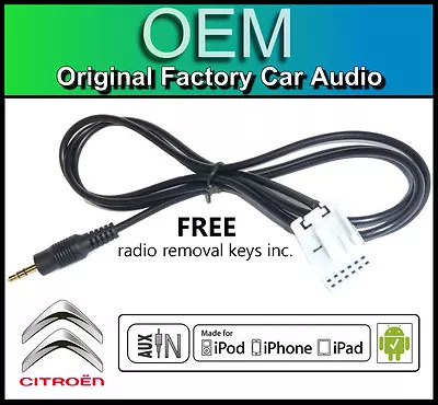 Citroen C3 AUX Lead Citroen RD4 Car Stereo AUX In Cable IPod IPhone Android • £14.99