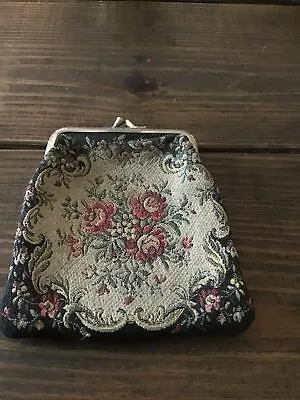 Vintage Floral Tapestry Double Sided Purse Kiss Lock Coin Purse • $12