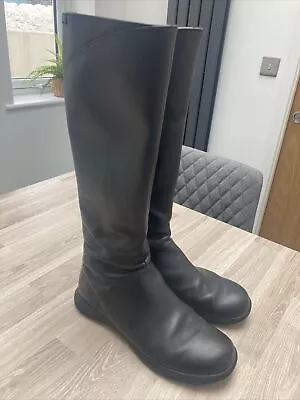 Camper Ladies Size 5 Black Leather Knee Length Flat Boots • £20