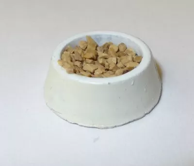 Dollhouse White Pet Bowl Filled With Cat Dog Food SM 1:12 Doll House Miniature • $2.49