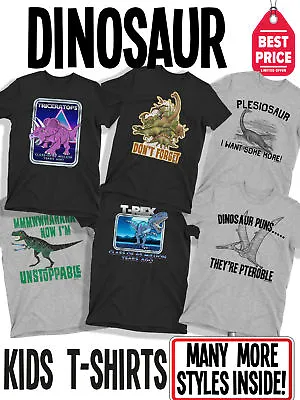 KIDS FUNNY Organic Cotton Retro 80s Dinosaur SLOGAN T-Shirts For Boys And Girls • £7.99