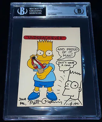 Matt Groening  The Simpsons  Vintage Early Sketch Signed Photo BECKETT BAS Rare! • $2399.99