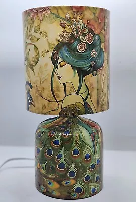 Geisha & Peacock Lady Decoupage Table Lamp Bedside Design Night Light Gift • £39.99