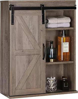 Farmhouse Wood Wall Storage Bathroom Cabinet With Sliding Barn Door Rustic Medi • $115.99