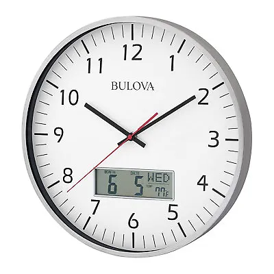 Bulova Clocks C4810 Manager Digital Decorative Glass Hanging Wall Clock Silver • $33.99