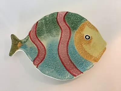 VIETRI Ceramic Multi-Colored Fish Salad Plate Sorrento Pesce Striped HandPainted • $24