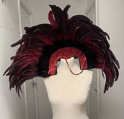 Vintage Red Real Feathers Headdress Costume Native Indian Brazilian Ball Party • £43.65
