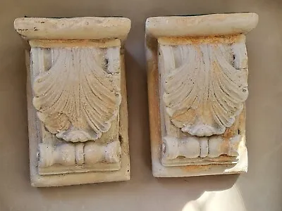 Vintage Pair Cast Stone Scroll Sculpure Wall SHELVES Shabby Chic BY HAYES PARKER • $30