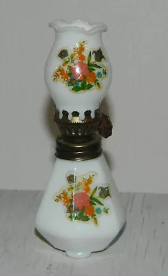 Vintage Milk Glass Hexagon Mini Oil Lamp With Flower Decal 4.5  H Hong Kong • $20