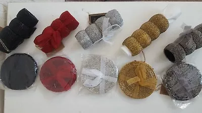 4PC Beaded Napkin Rings / Coasters Cup Mat CHRISTMAS Dinner Table Silver Gold P  • £9.99