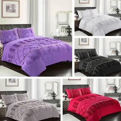 Eleanor Duvet Cover Diamond Pinch Laced Pintuck With Pillowcase Bedding All Size • £18.49