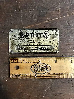 Vintage Sonora No A Serial # 741903 PHONOGRAPH    Metal ID Plate • $36