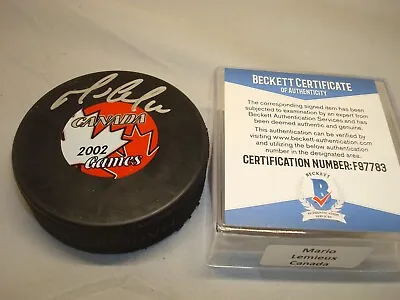 Mario Lemieux Signed Team Canada Hockey Puck 2002 Games Auto. Beckett BAS COA 1B • $599.99