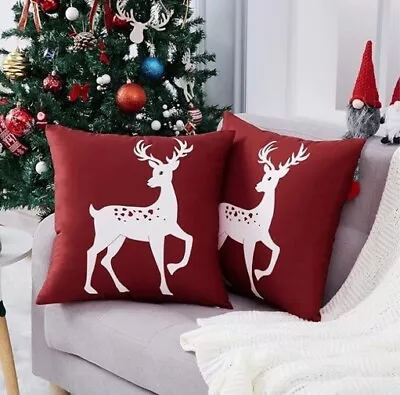 Deer Stag Elk Christmas Soft Plush Throw Pillow Cover Winter Holiday Home Decor • $13.08